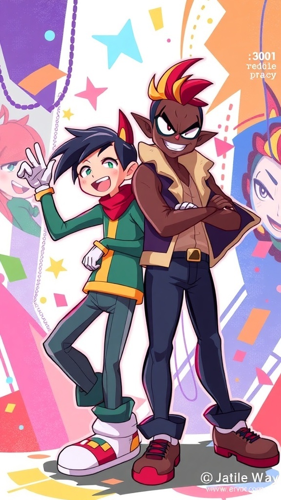 Eddie and Juicy Fan Art Collection Fan art of Eddie and Juicy, showcasing their playful and confident personalities in a colorful setting.